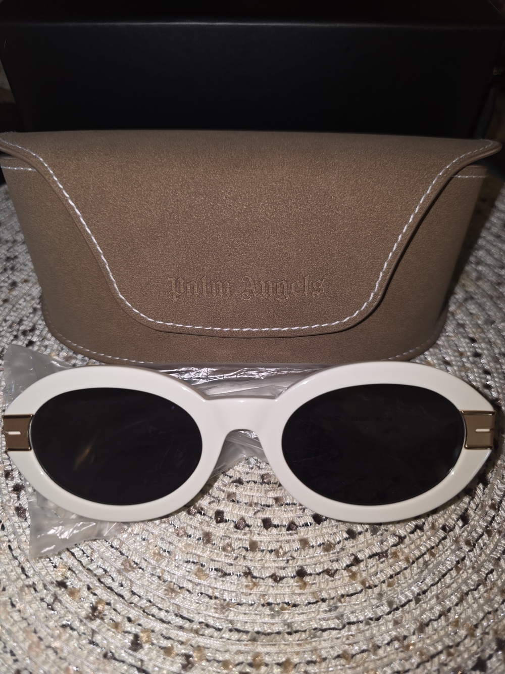 Palm Angels Cream Oval Sunglasses with Gold Accents